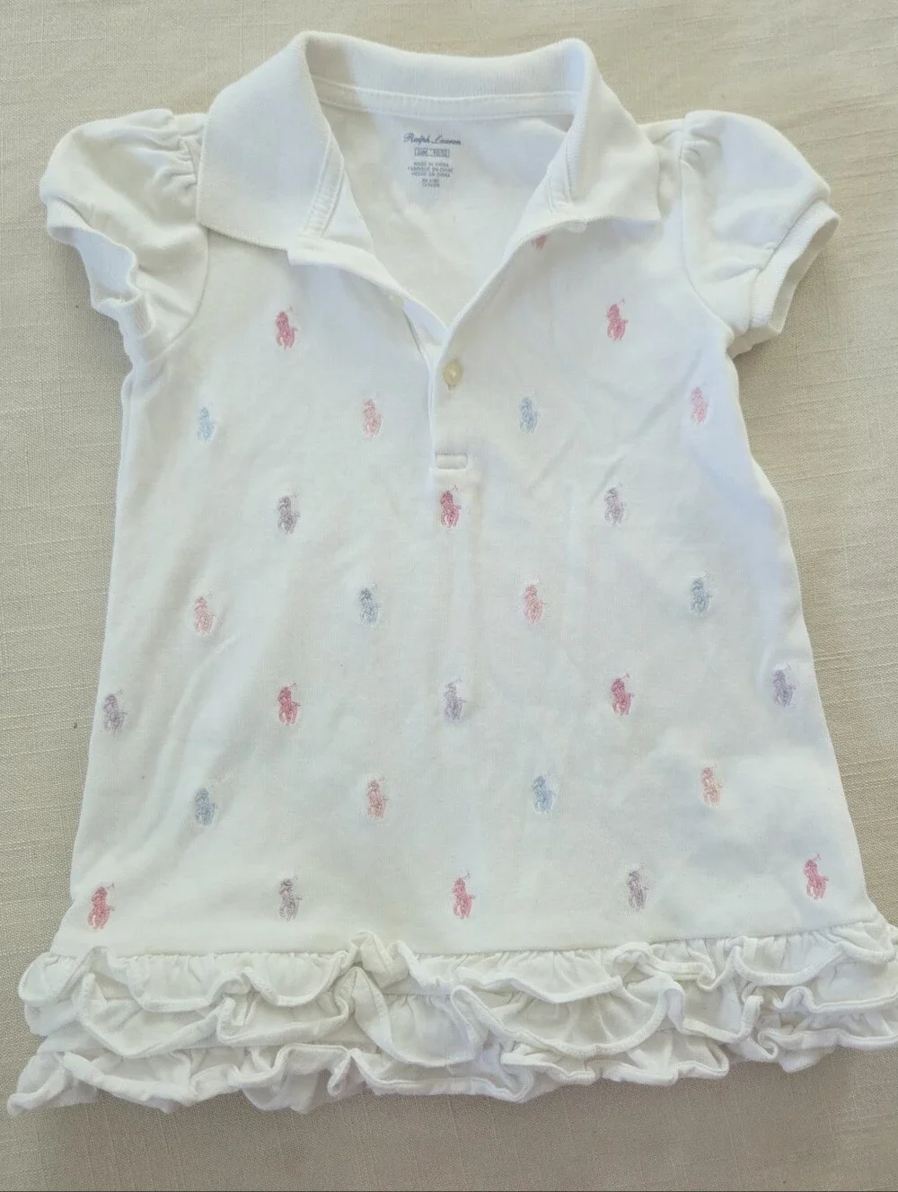 Ralph Lauren White Girls Polo Tunic Top/Dress Pastel Embroidery Ponies 24 Months